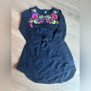 Tea Collection Navy Dress with Floral Embroidery